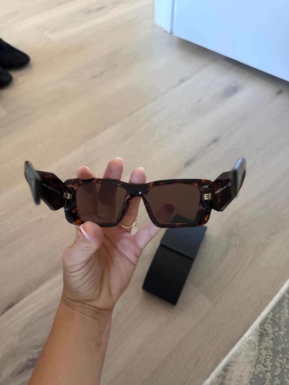 Prada Tortoiseshell Rectangular Sunglasses - Brown - Picture 6 of 7